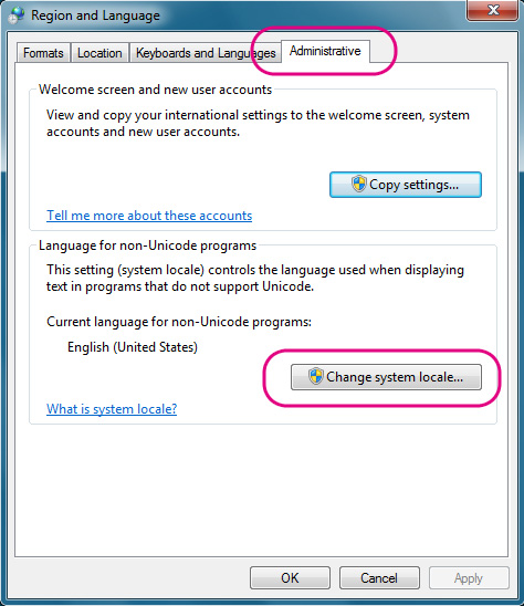 Change language settings windows 7